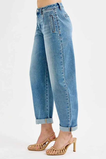 RISEN Full Size Mid Rise Plus Size Jeans - Barrel Roll Up Fit