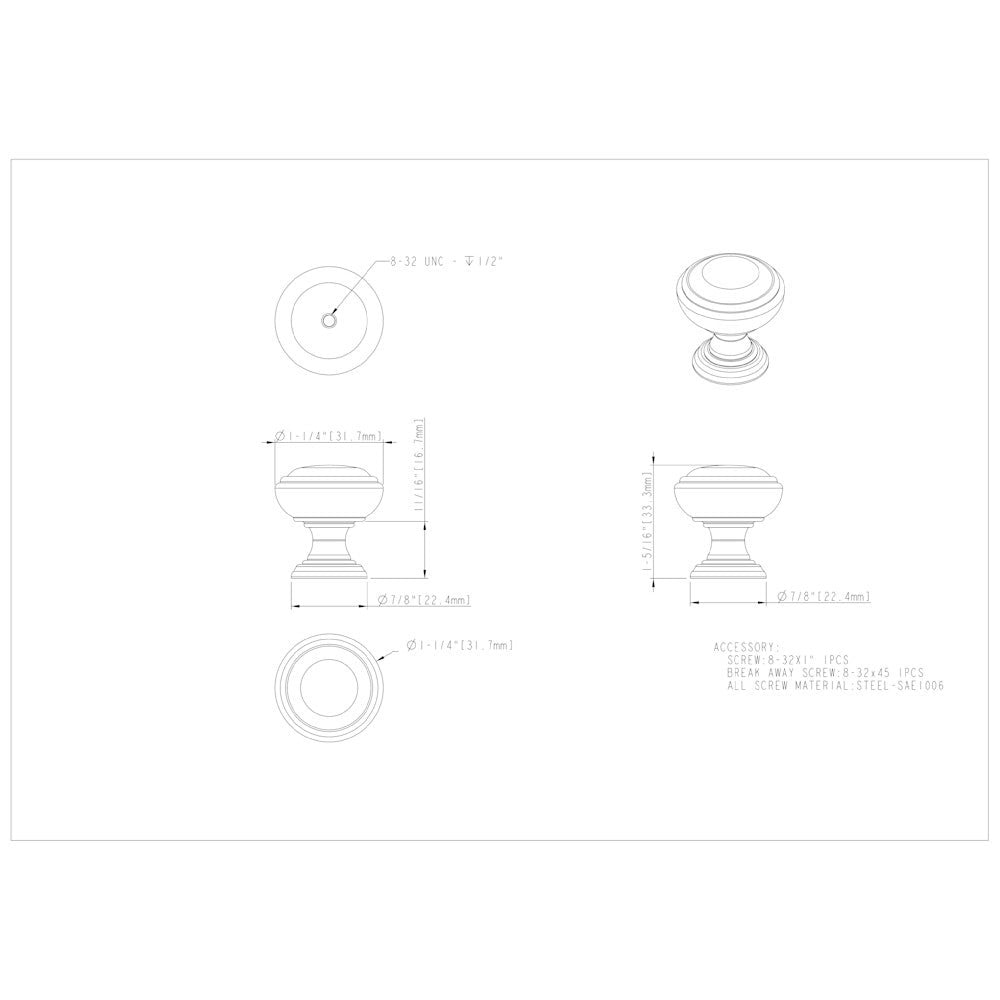 1-1/4" Diameter Satin Nickel Tiffany Cabinet Knob
