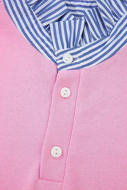 Bonbon Striped Collar Puff Sleeve Sweatshirt