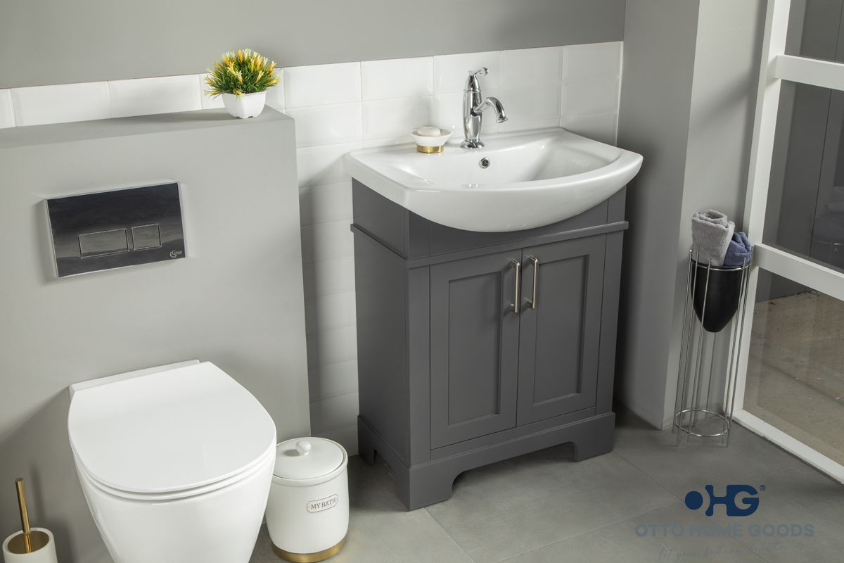 Luna 26" Pepper Bathroom Vanity with Porcelain Top & Brushed Nickel Hardware