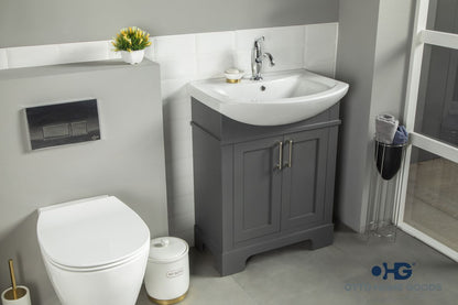 Luna 26" Pepper Bathroom Vanity with Porcelain Top & Brushed Nickel Hardware