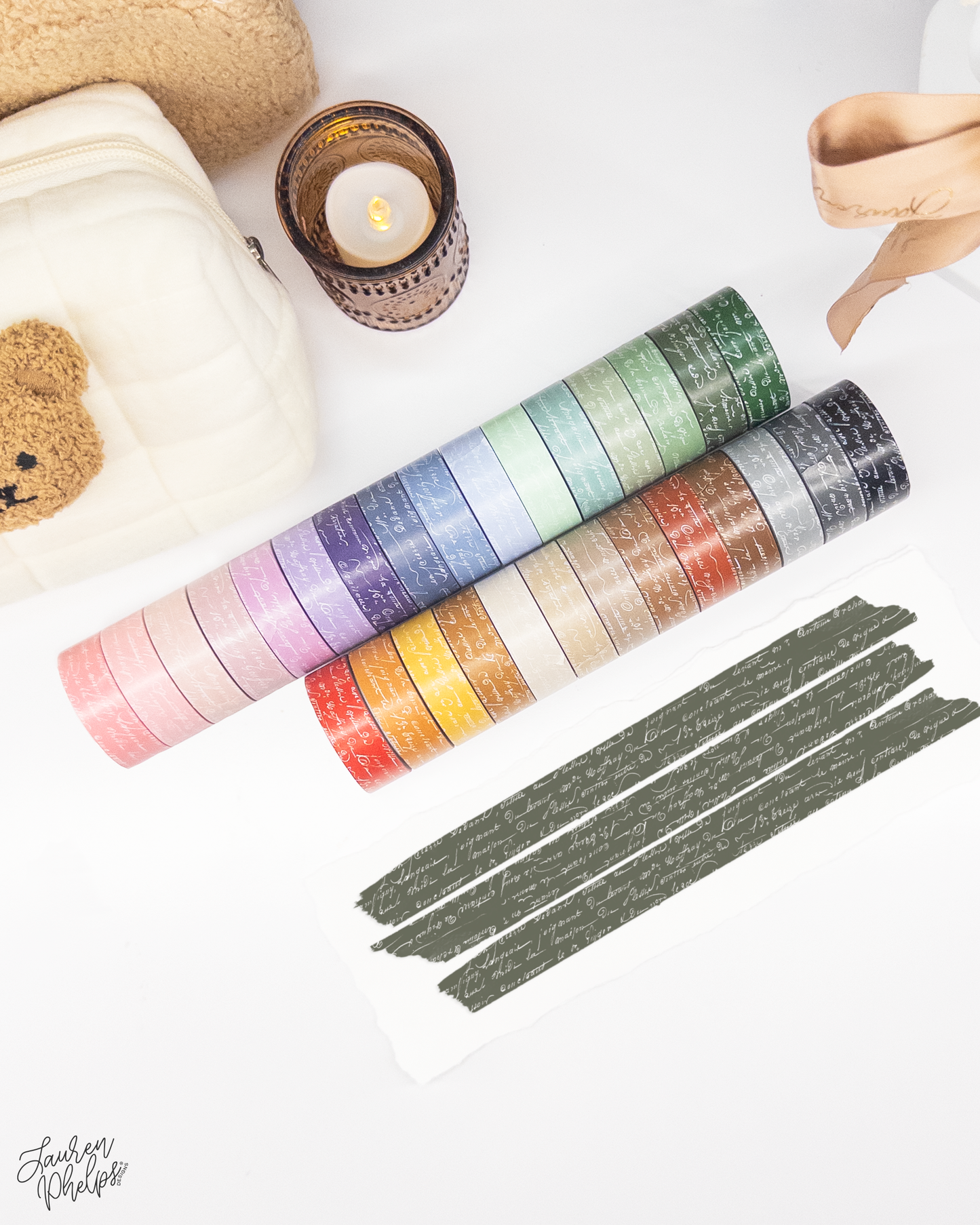 Olive French Text 15mm washi