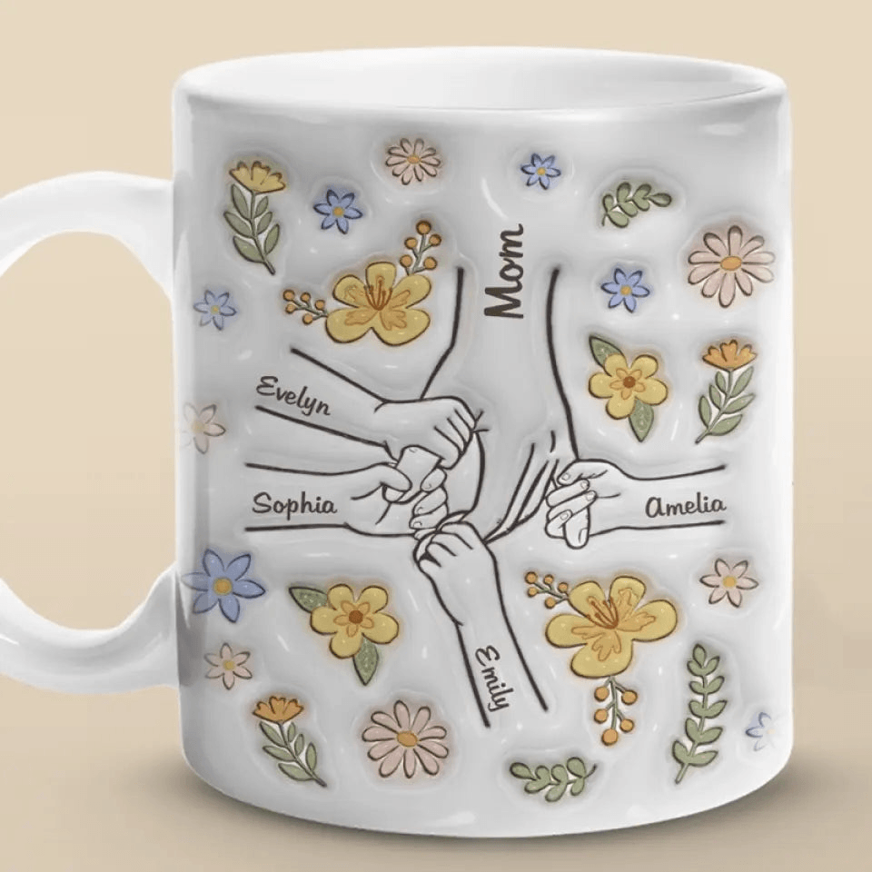 You Hold Our Hands, Also Our Hearts - Personalized 3D Inflated Effect Printed Mug - Gift for Mom, Wife, Grandma, Mother's Day