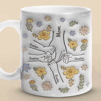 You Hold Our Hands, Also Our Hearts - Personalized 3D Inflated Effect Printed Mug - Gift for Mom, Wife, Grandma, Mother's Day