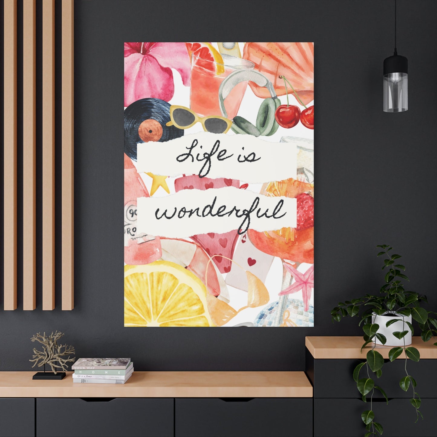 Life is Wonderful Canvas Wall Art, Colorful Decor, Inspirational Gift, Home Display, Summery Wall Art, Motivational Print