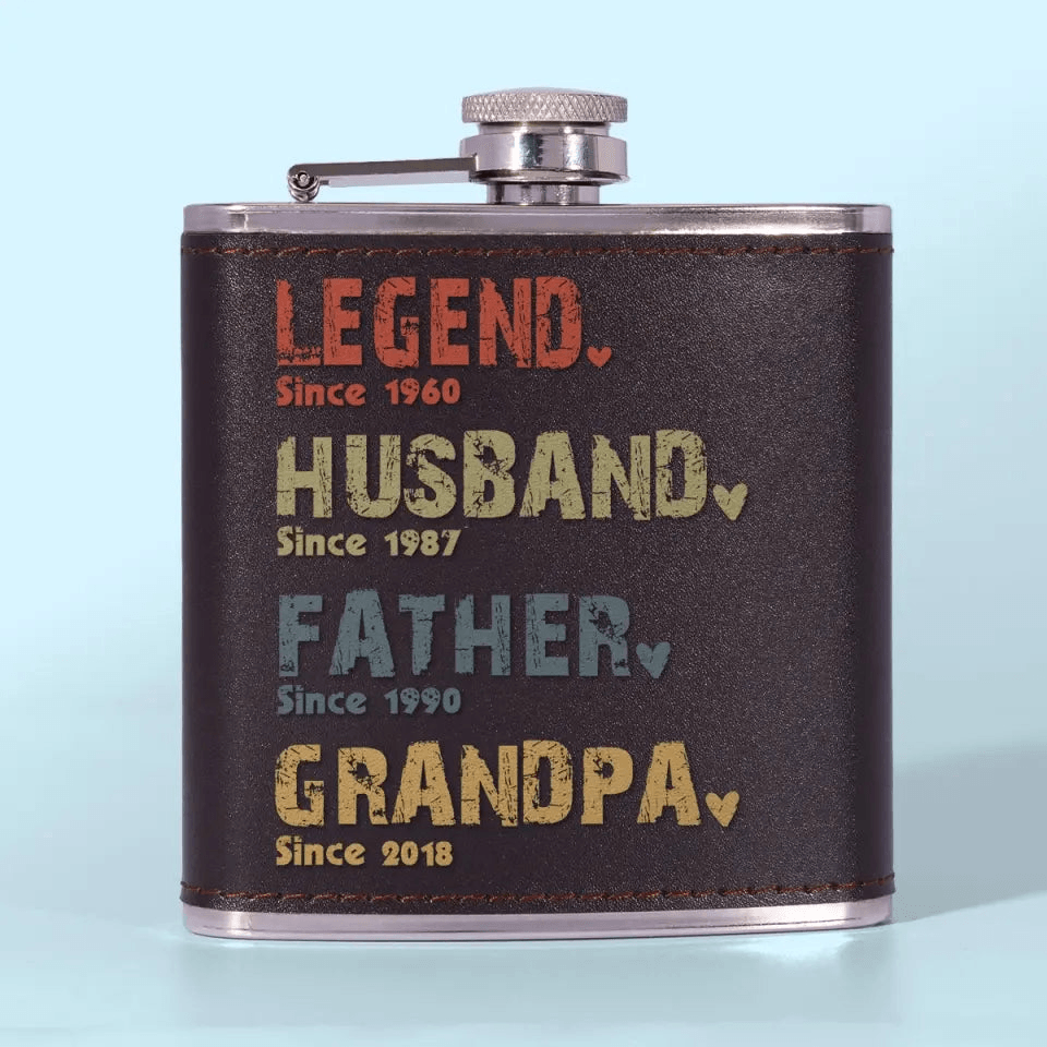 The Amazing Journey Of A Man - Personalized Custom Year Leather Hip Flask - Father's Day Gift for Family Members Grandpa, Dad, Boyfriend, Husband, Uncle