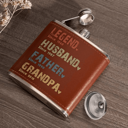 The Amazing Journey Of A Man - Personalized Custom Year Leather Hip Flask - Father's Day Gift for Family Members Grandpa, Dad, Boyfriend, Husband, Uncle