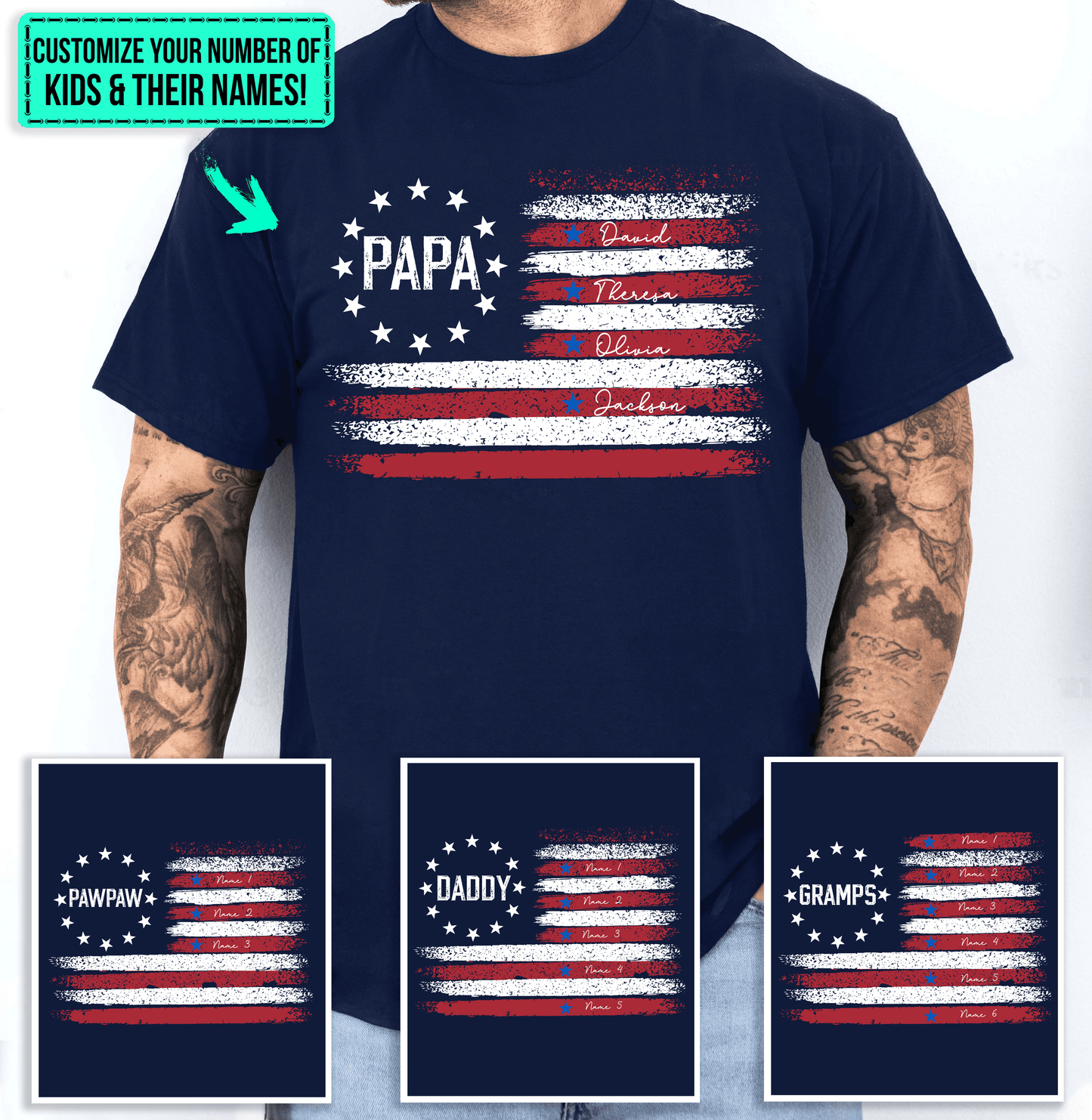 Retro Distressed Flags Design - Personalized Custom T Shirt - Gift for Dad, Husband, Grandpa, Father's Day