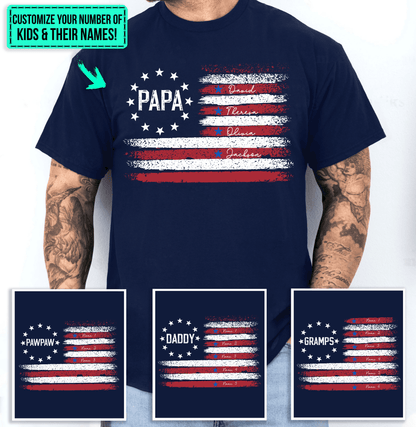 Retro Distressed Flags Design - Personalized Custom T Shirt - Gift for Dad, Husband, Grandpa, Father's Day