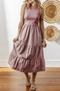 Sepia Rose Ribbed Vest Patchwork Tiered Midi Dress