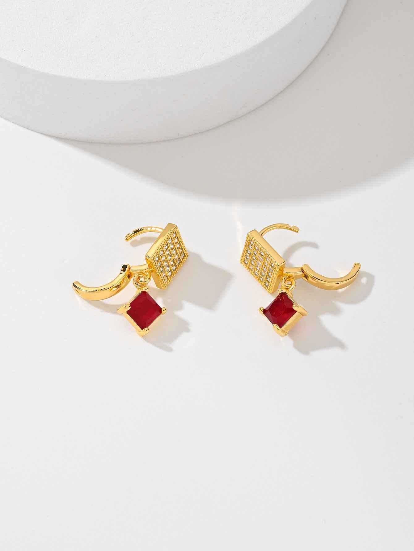 European American Zircon Earrings in Various Colors - Square Fashion Style