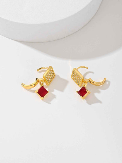 European American Zircon Earrings in Various Colors - Square Fashion Style