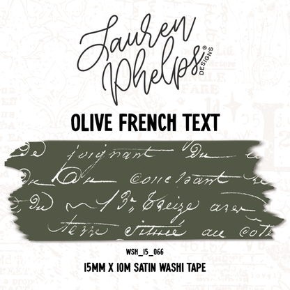 Olive French Text 15mm washi