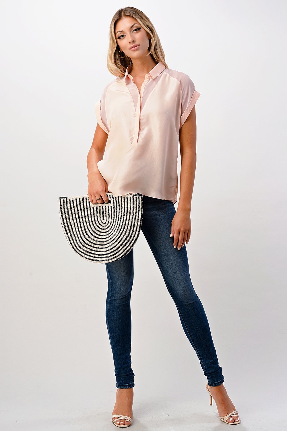Rolled Sleeve Button-Up Satin Blouse | Apparel | Kitchen + Metal
