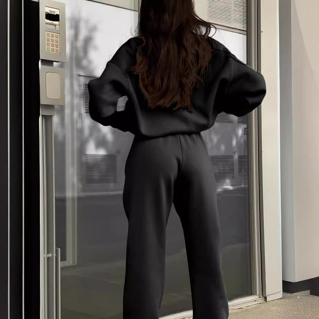 Long-sleeved Sports Sweatsuit Stand-up Collar Zip-up Top And Elastic Band Trousers With Pocket