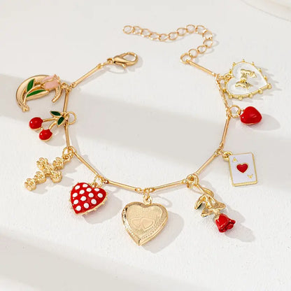 Cherry Strawberry Heart Charm Bracelet