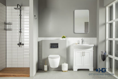 Luna 26" White Bathroom Vanity with Porcelain Top & Brushed Nickel Hardware