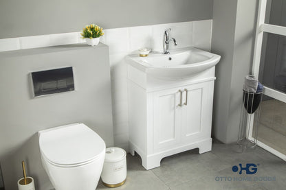 Luna 26" White Bathroom Vanity with Porcelain Top & Brushed Nickel Hardware