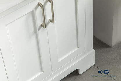 Luna 26" White Bathroom Vanity with Porcelain Top & Brushed Nickel Hardware