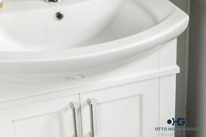 Luna 26" White Bathroom Vanity with Porcelain Top & Brushed Nickel Hardware