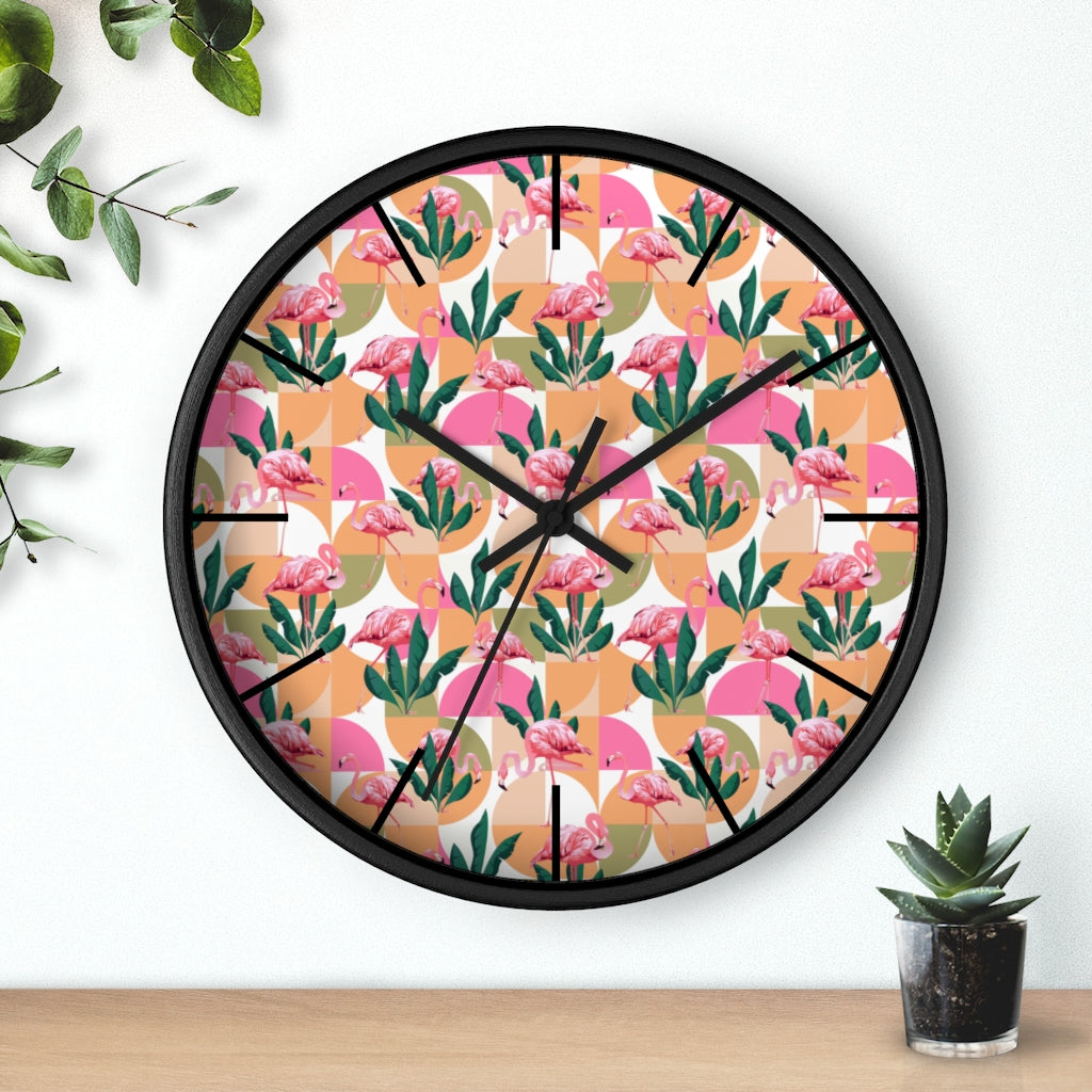 2882Time™ Retro Pink Flamingo Geometric Clock