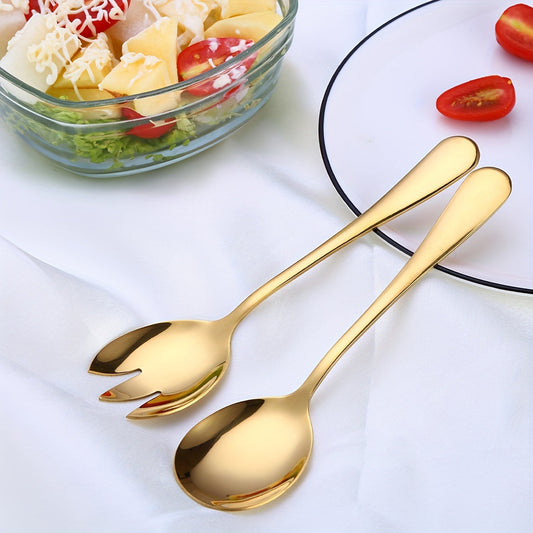 Elegant Gold Plated Stainless Steel Salad Fork  Spoon Set