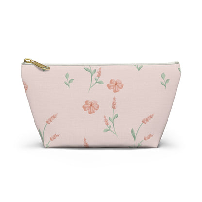 Customizable: Floral Cosmetic Bag with T-Bottom, Makeup Organizer, Flower Print Pouch, Cute Travel Accessory, Gift for Her, Mother’s Day