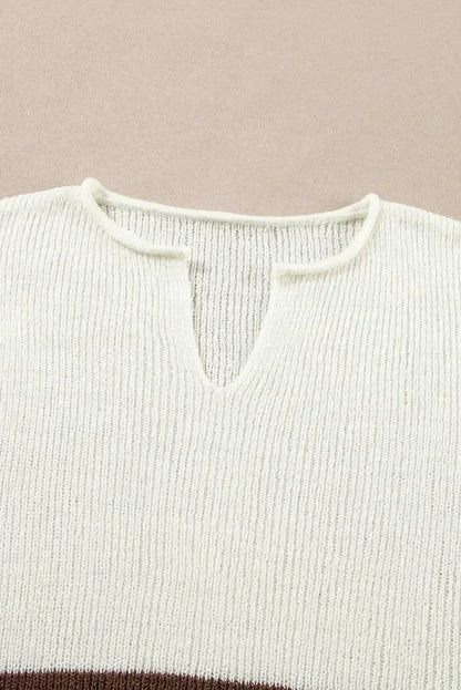 Brown Stripe Cropped Drop Sleeve Sweater