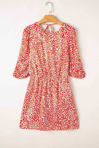 Tomato Red Leopard Print Dress with Side Slit Mini Design