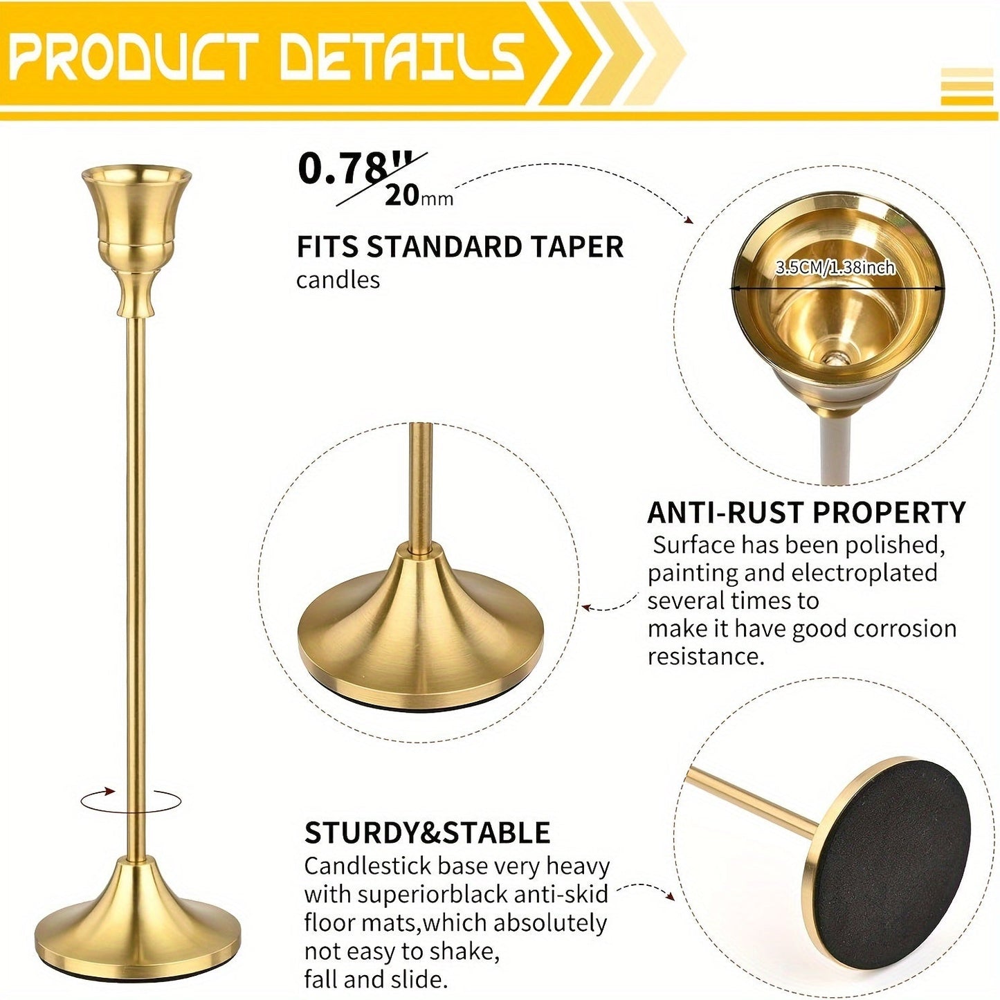 Set of 3 Brass Cone Candle Holders for Modern Decor