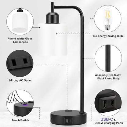 Industrial Touch Bedside Lamps for Bedrooms Set of 2 - 3-Way Dimmable | Lighting | Kitchen + Metal