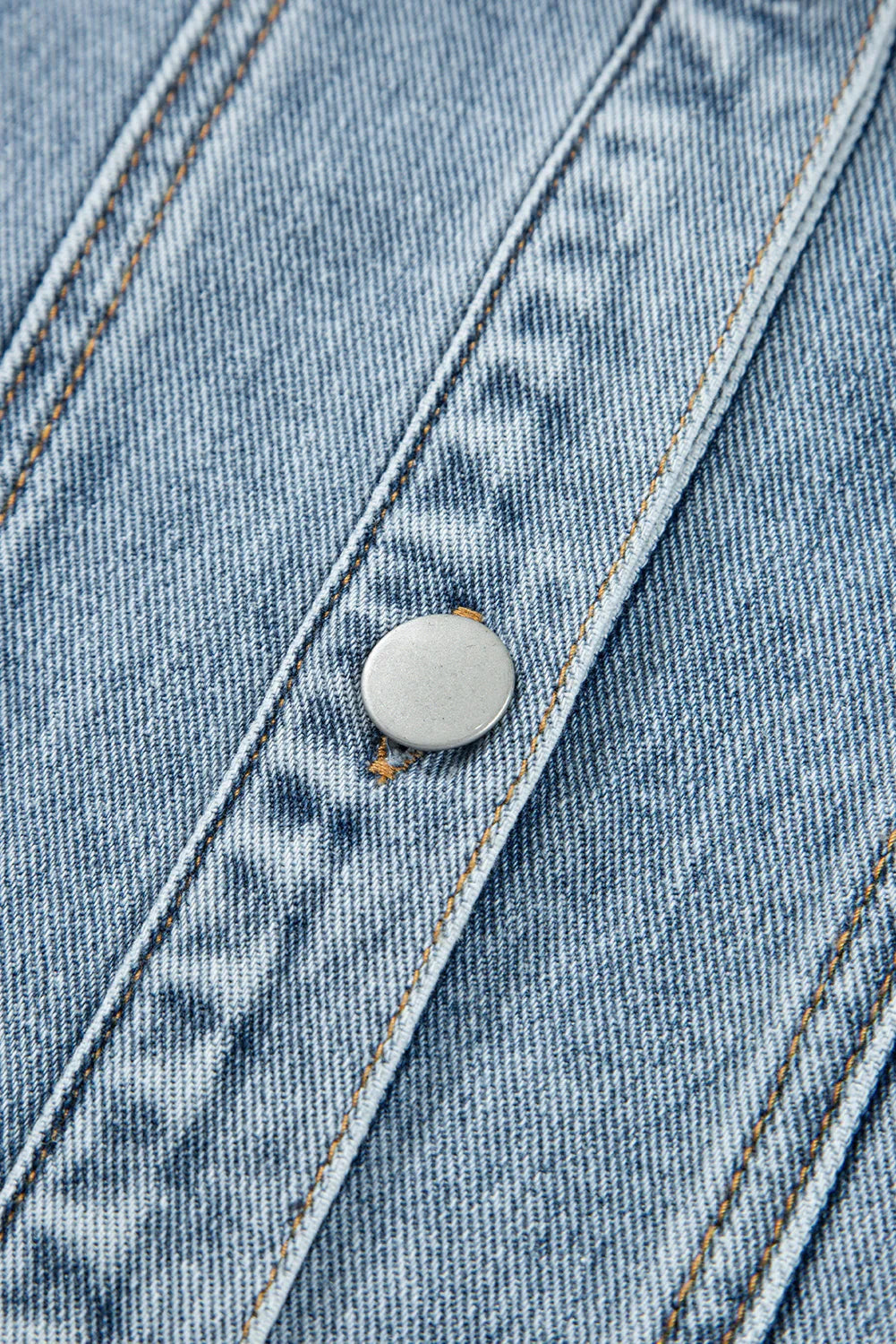 Myosotis Scallop Trim Collar Pocket Button Up Denim Jacket