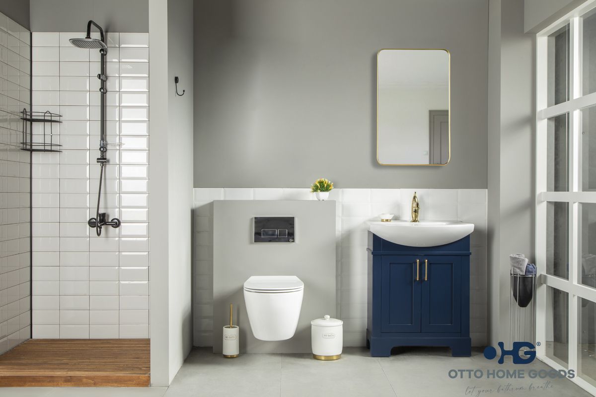 Luna 26" Navy Blue Bathroom Vanity with Gold Hardware & Porcelain Top