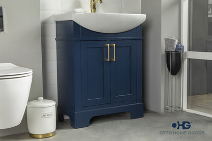 Luna 26" Navy Blue Bathroom Vanity with Gold Hardware & Porcelain Top