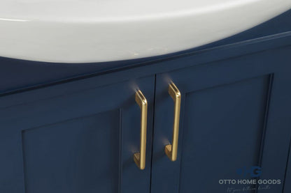 Luna 26" Navy Blue Bathroom Vanity with Gold Hardware & Porcelain Top