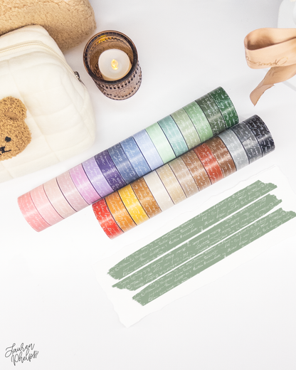 Sage French Text 15mm washi