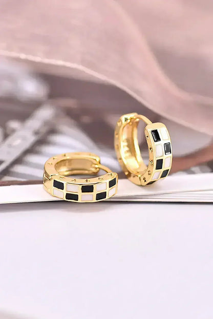 Gold Checkerboard Hoop Earrings | Plaid Design Copper Hoops - Femstylo