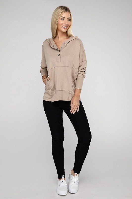 ZENANA French Terry Acid Wash Kangaroo Pocket Hoodie