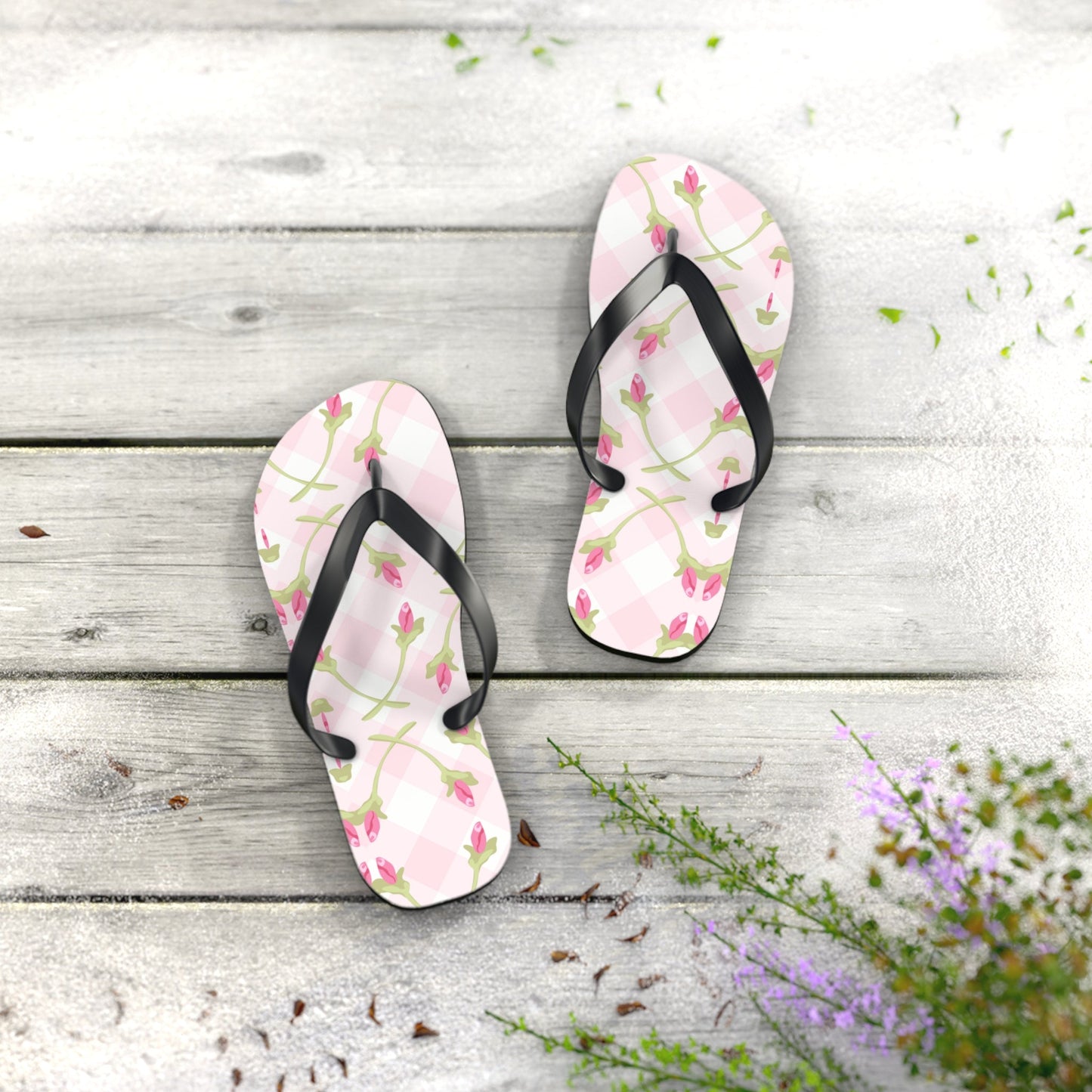 Customizable: Chic Floral Flip Flops for Summer Fun, Beach Vacation Sandals, Garden Party Footwear, Stylish Slip-Ons, Spring Accessories