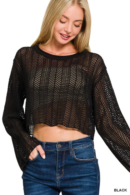 Zenana Open Knit Cropped Sweater
