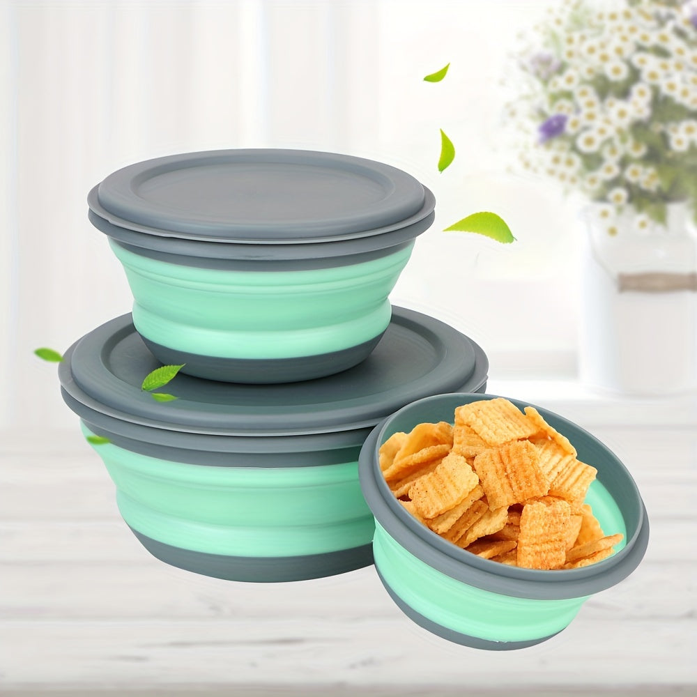 3Piece Collapsible Silicone Bowls Set with Lids