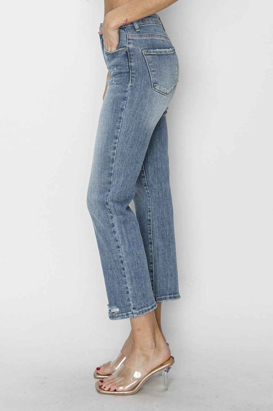 RISEN High Waist Distressed Cropped Jeans  Women's Jeans - Full Size
