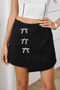 Black Rhinestone Bow High Waist Mini Skirt