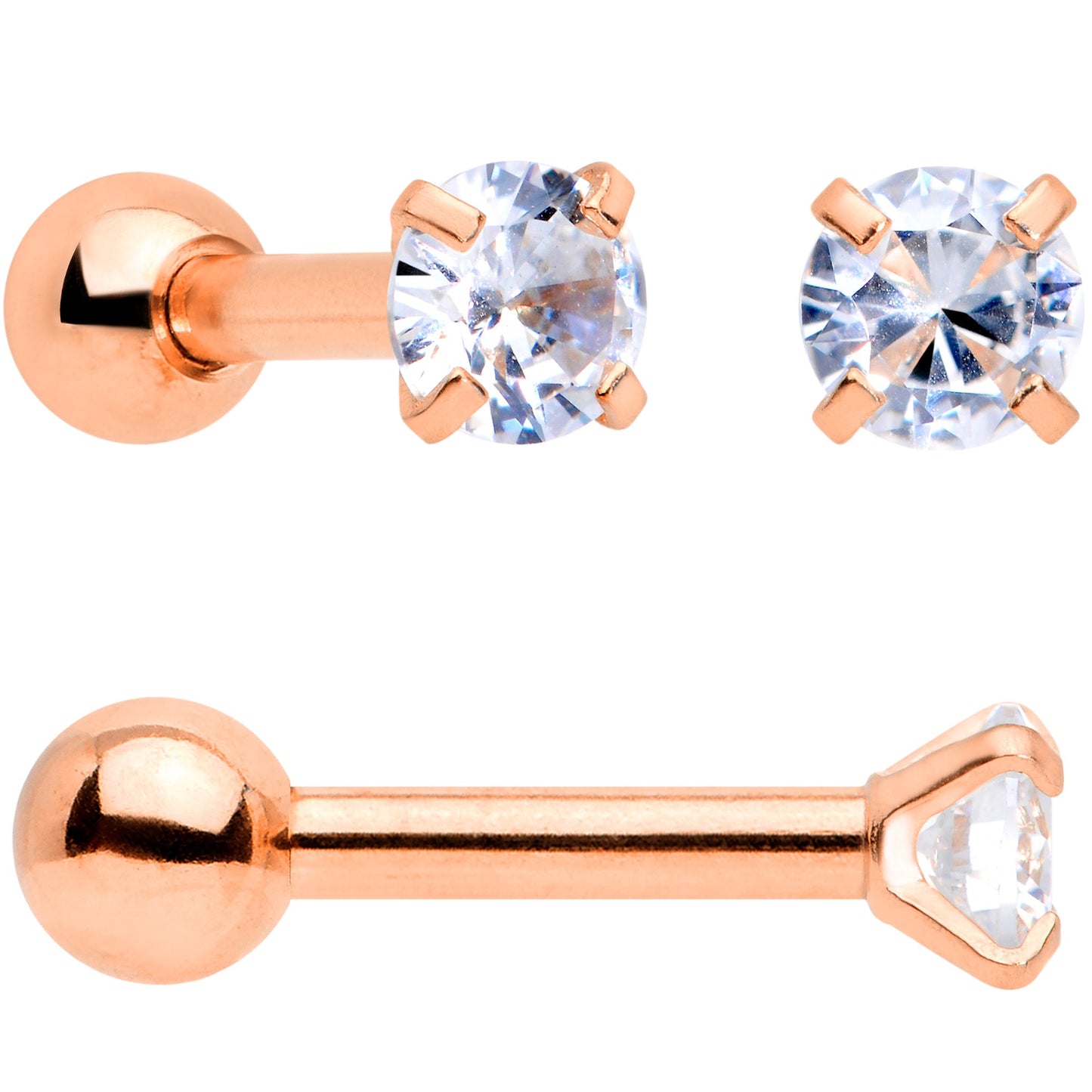 18G Clear CZ Gem Rose Gold Tone Heart Cartilage Tragus Set of 8