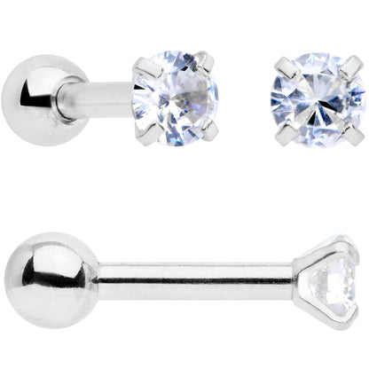 18G Clear CZ Gem Heart Cartilage Tragus Set of 8