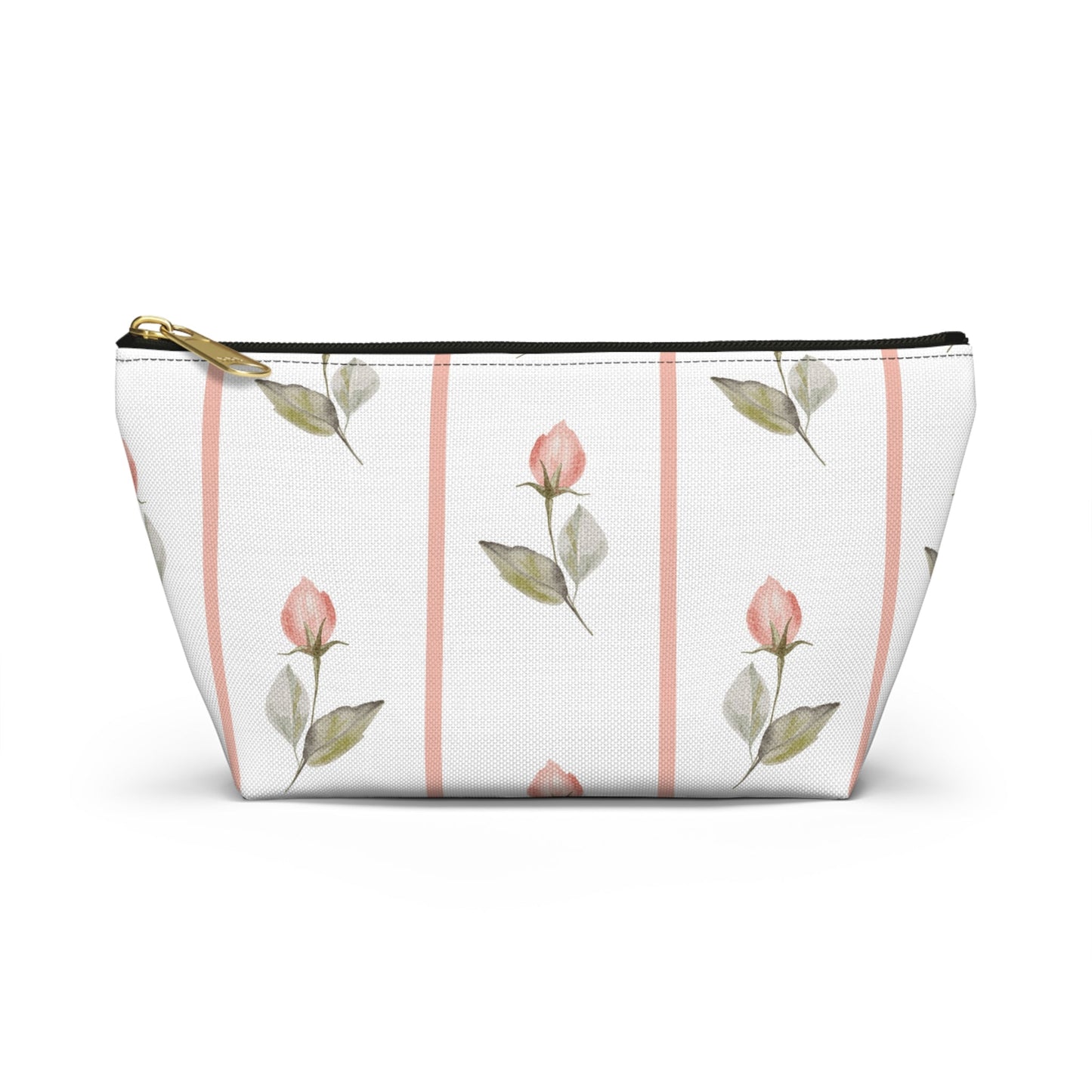 Customizable: Chic Floral Accessory Pouch for Women, Makeup Bag, Travel Toiletry Organizer, Gift for Her, Rose Striped Design