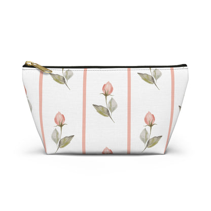 Customizable: Chic Floral Accessory Pouch for Women, Makeup Bag, Travel Toiletry Organizer, Gift for Her, Rose Striped Design