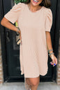 Blossom Corded Crew Neck Puff Sleeve Mini Dress