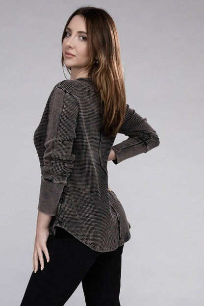 ZENANA Washed Baby Waffle Long Sleeve Top