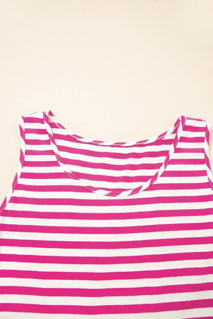 Black Stripe U Neck Sleeveless Loose Fit Mini Dress